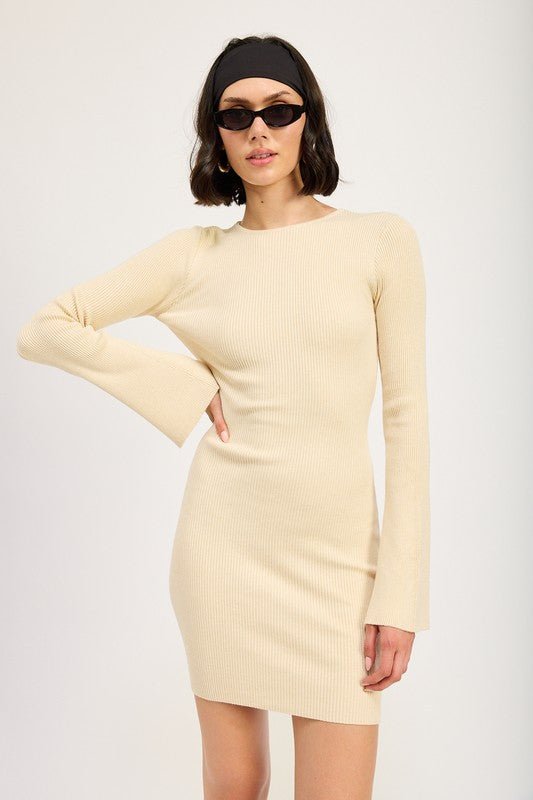 LONG SLEEVE MINI DRESS WITH BACK CUTOUT - Mack & Harvie