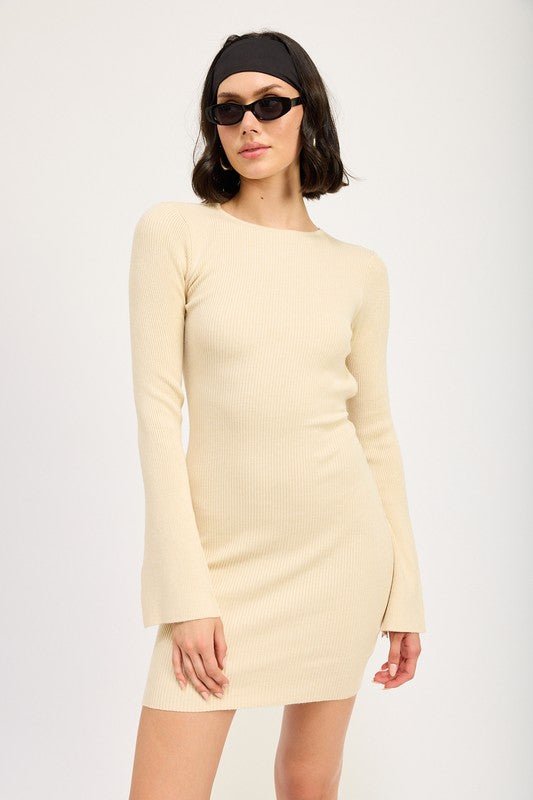 LONG SLEEVE MINI DRESS WITH BACK CUTOUT - Mack & Harvie