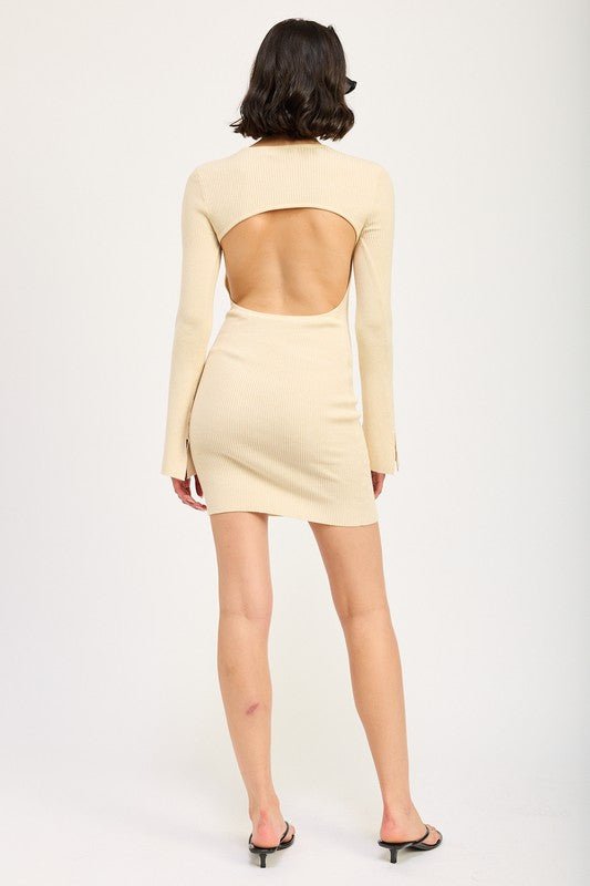 LONG SLEEVE MINI DRESS WITH BACK CUTOUT - Mack & Harvie