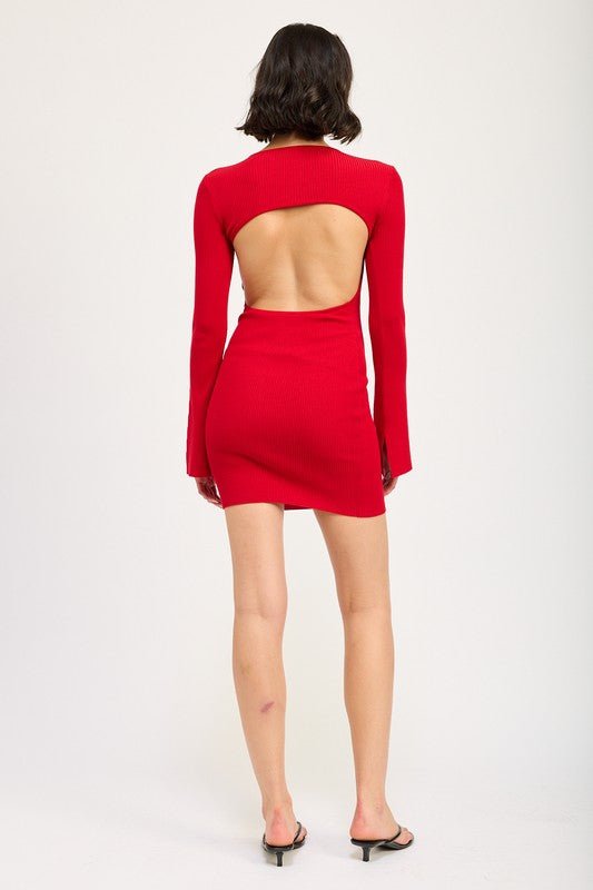 LONG SLEEVE MINI DRESS WITH BACK CUTOUT - Mack & Harvie