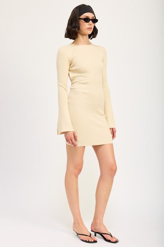 LONG SLEEVE MINI DRESS WITH BACK CUTOUT - Mack & Harvie