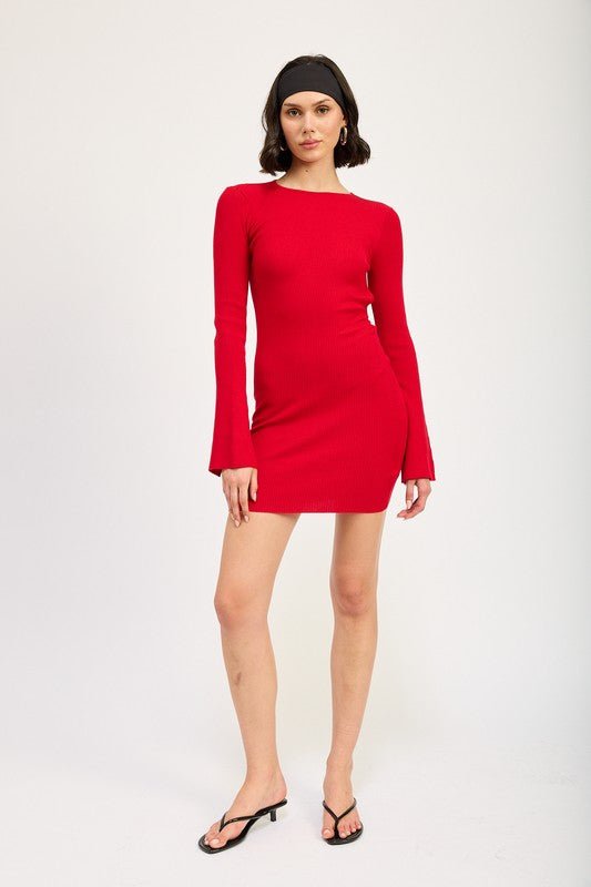 LONG SLEEVE MINI DRESS WITH BACK CUTOUT - Mack & Harvie