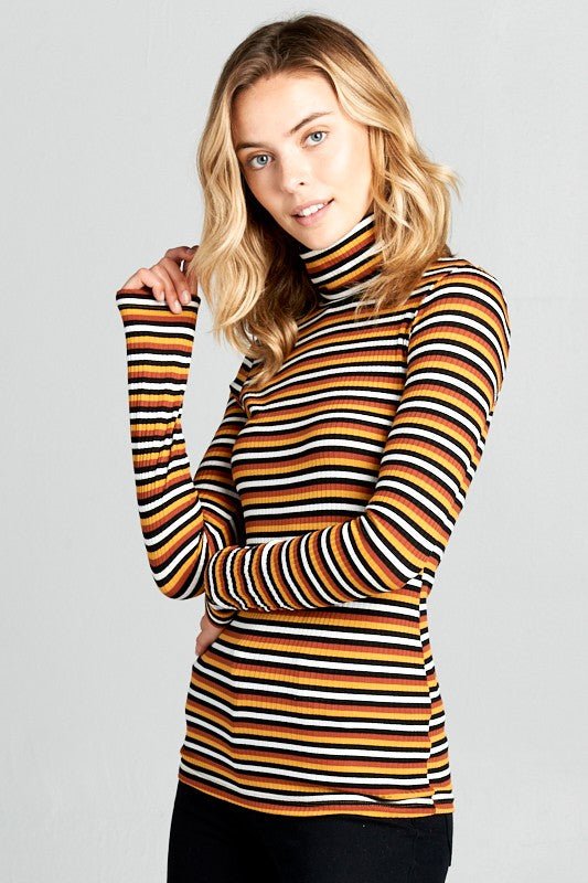 Long Sleeve Striped Turtleneck Top - Mack & Harvie