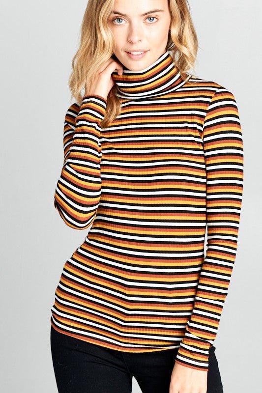 Long Sleeve Striped Turtleneck Top - Mack & Harvie