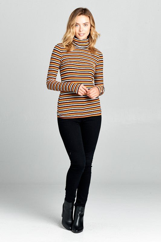 Long Sleeve Striped Turtleneck Top - Mack & Harvie