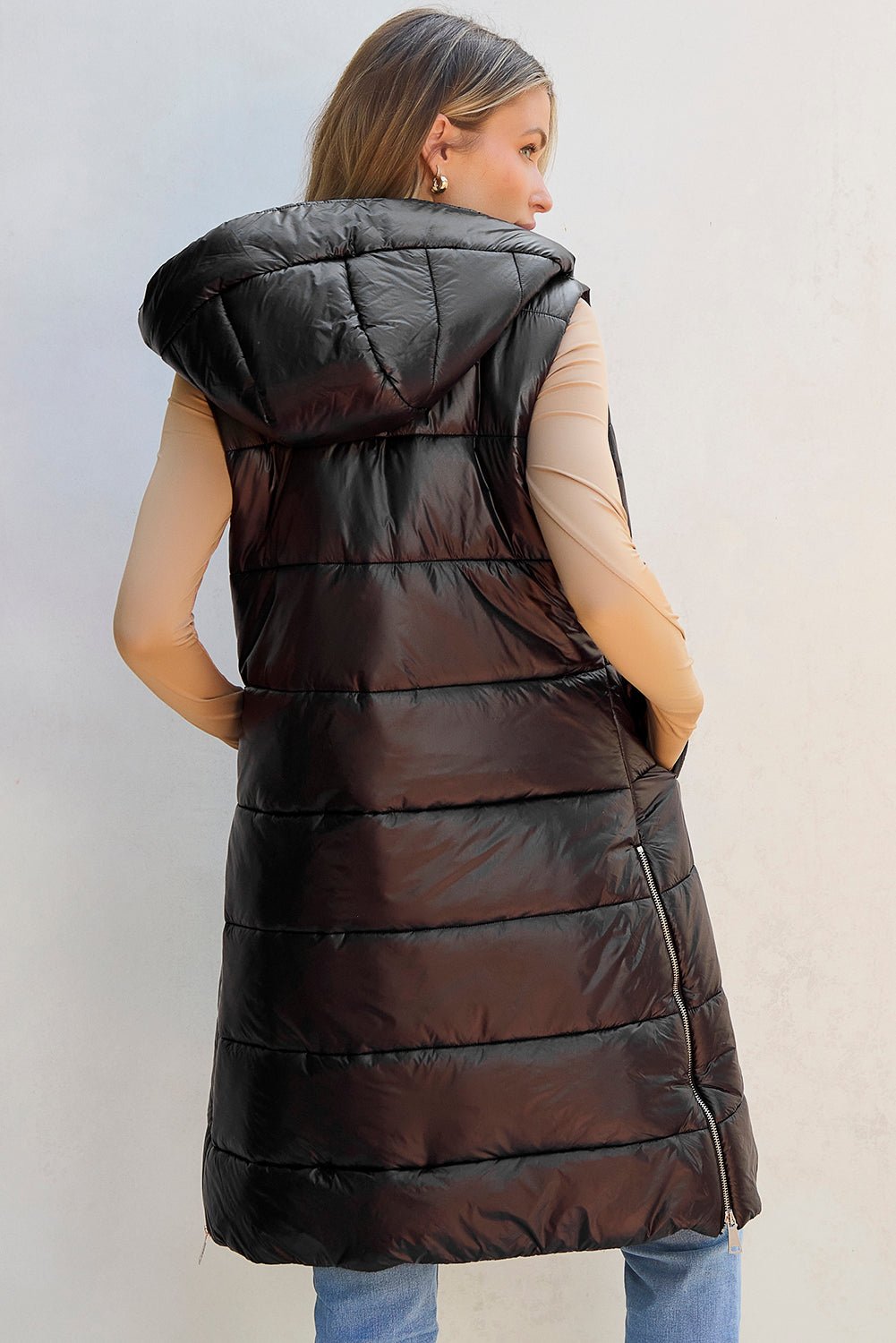 Longline Hooded Sleeveless Puffer Vest - Mack & Harvie