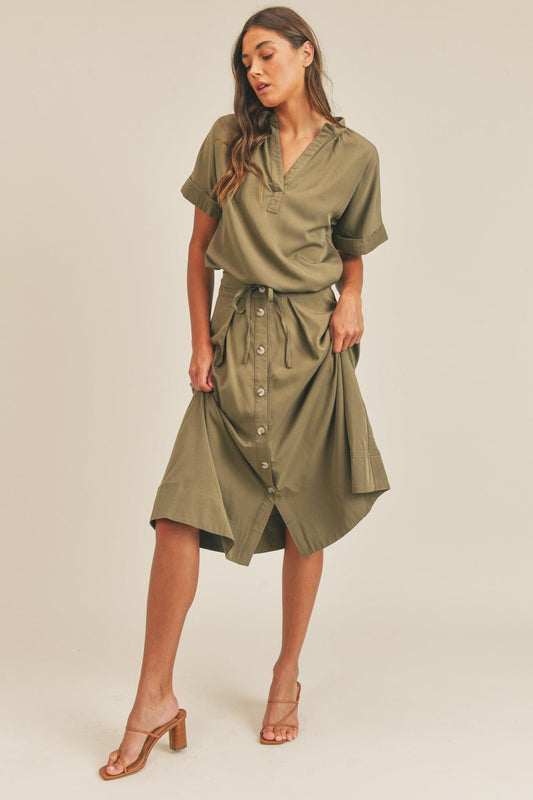 MABLE Short Sleeve Top and Button Down Midi Skirt Set - Mack & Harvie