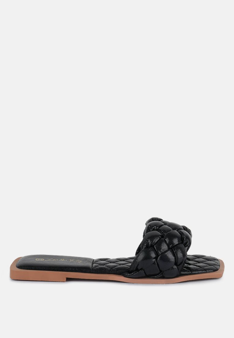 Marcue Patent Pu Quilted Slides In Woven Straps - Mack & Harvie