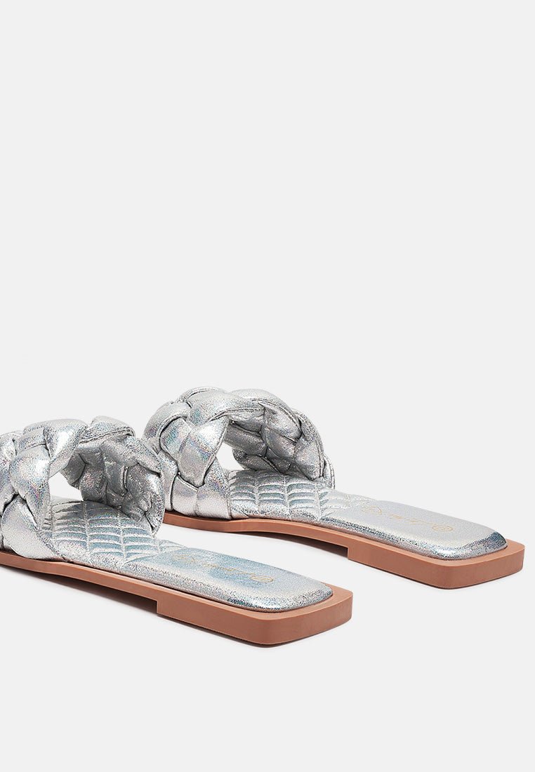 Marcue Patent Pu Quilted Slides In Woven Straps - Mack & Harvie