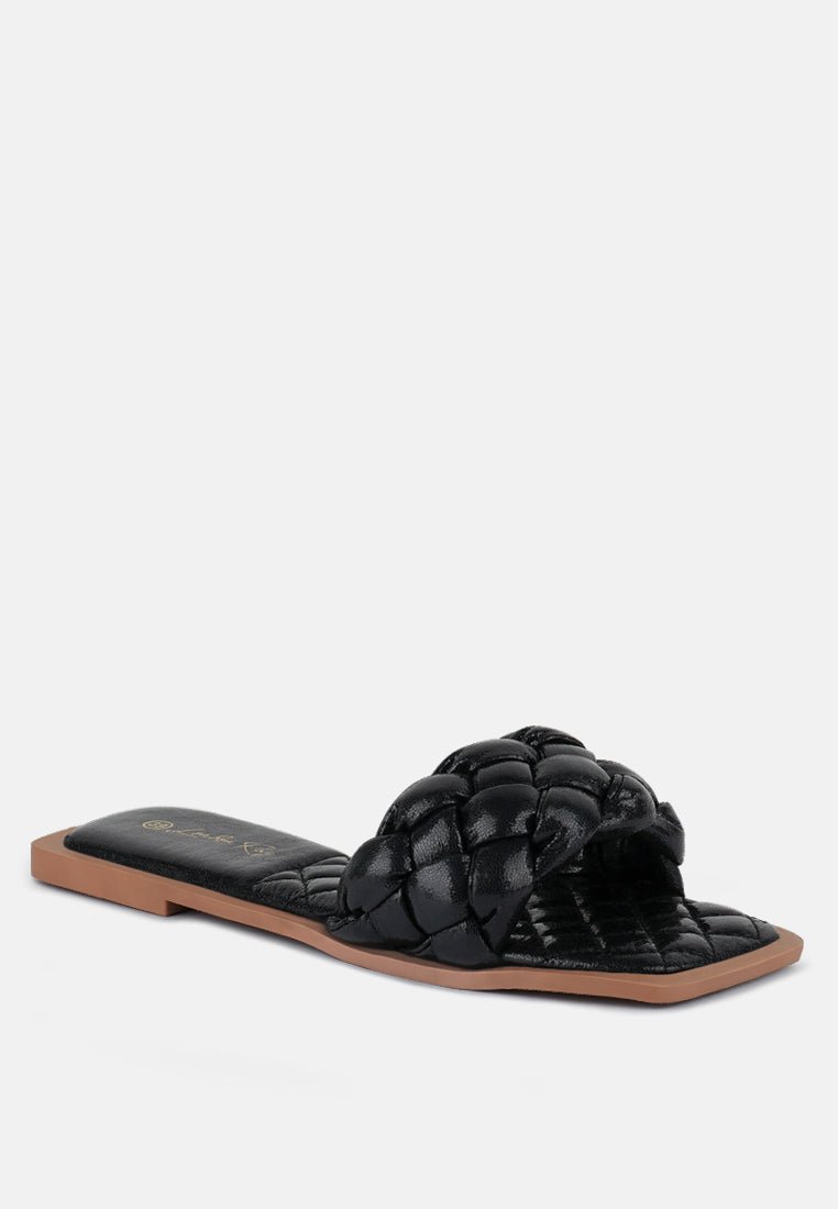 Marcue Patent Pu Quilted Slides In Woven Straps - Mack & Harvie