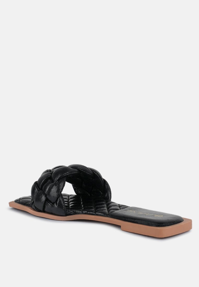 Marcue Patent Pu Quilted Slides In Woven Straps - Mack & Harvie