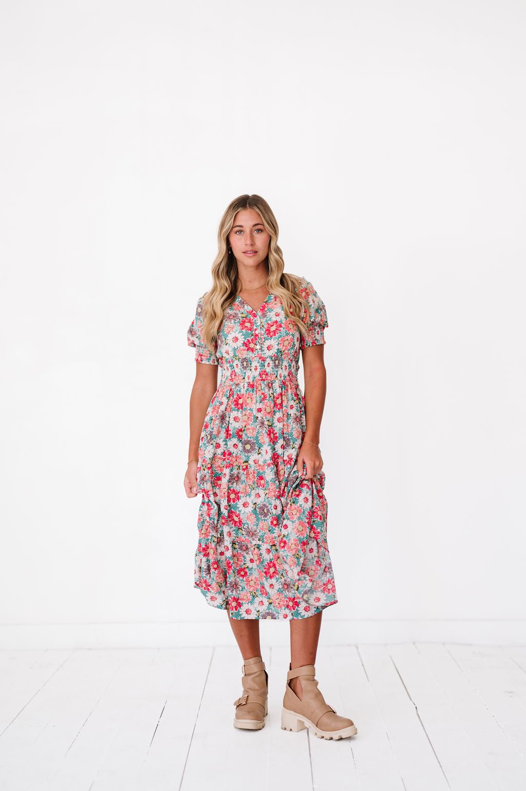 Margo Dress in Floral Teal - Mack & Harvie