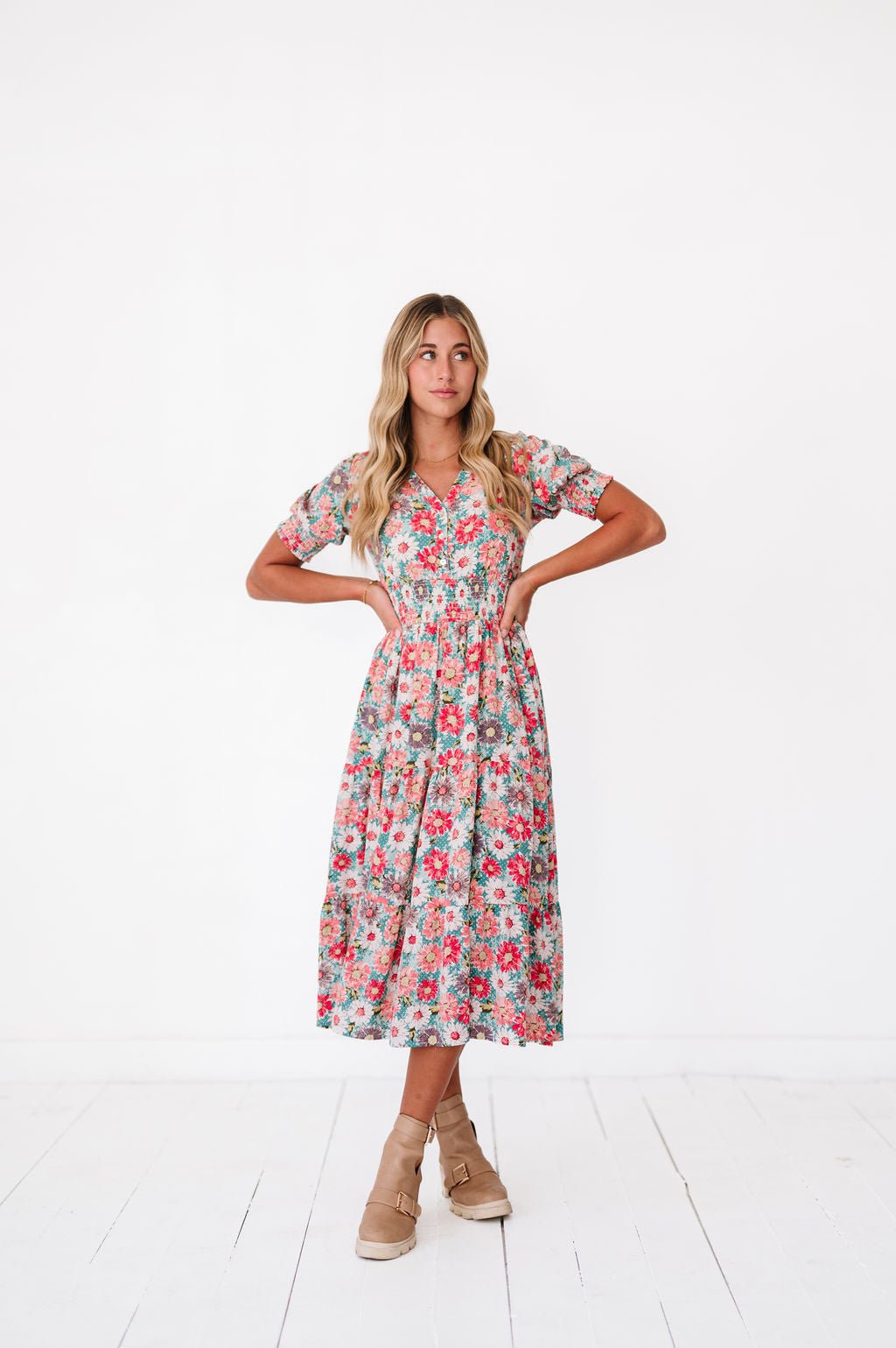 Margo Dress in Floral Teal - Mack & Harvie