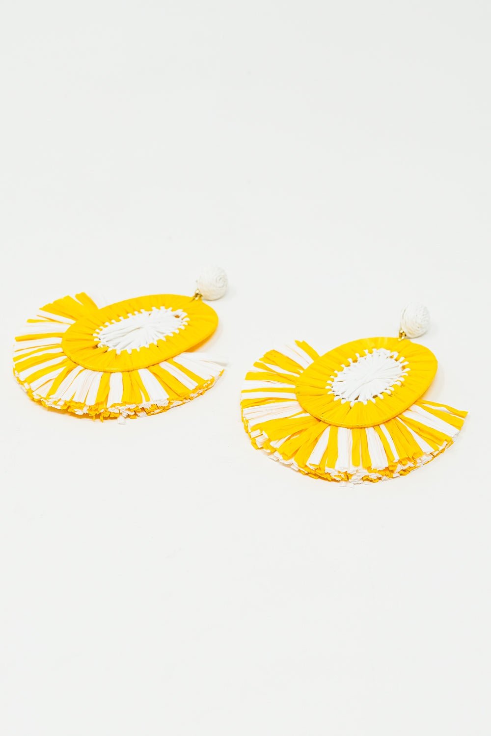 Maxi Dropped Raffia Earrings With Yellow and White Tassels - Mack & Harvie