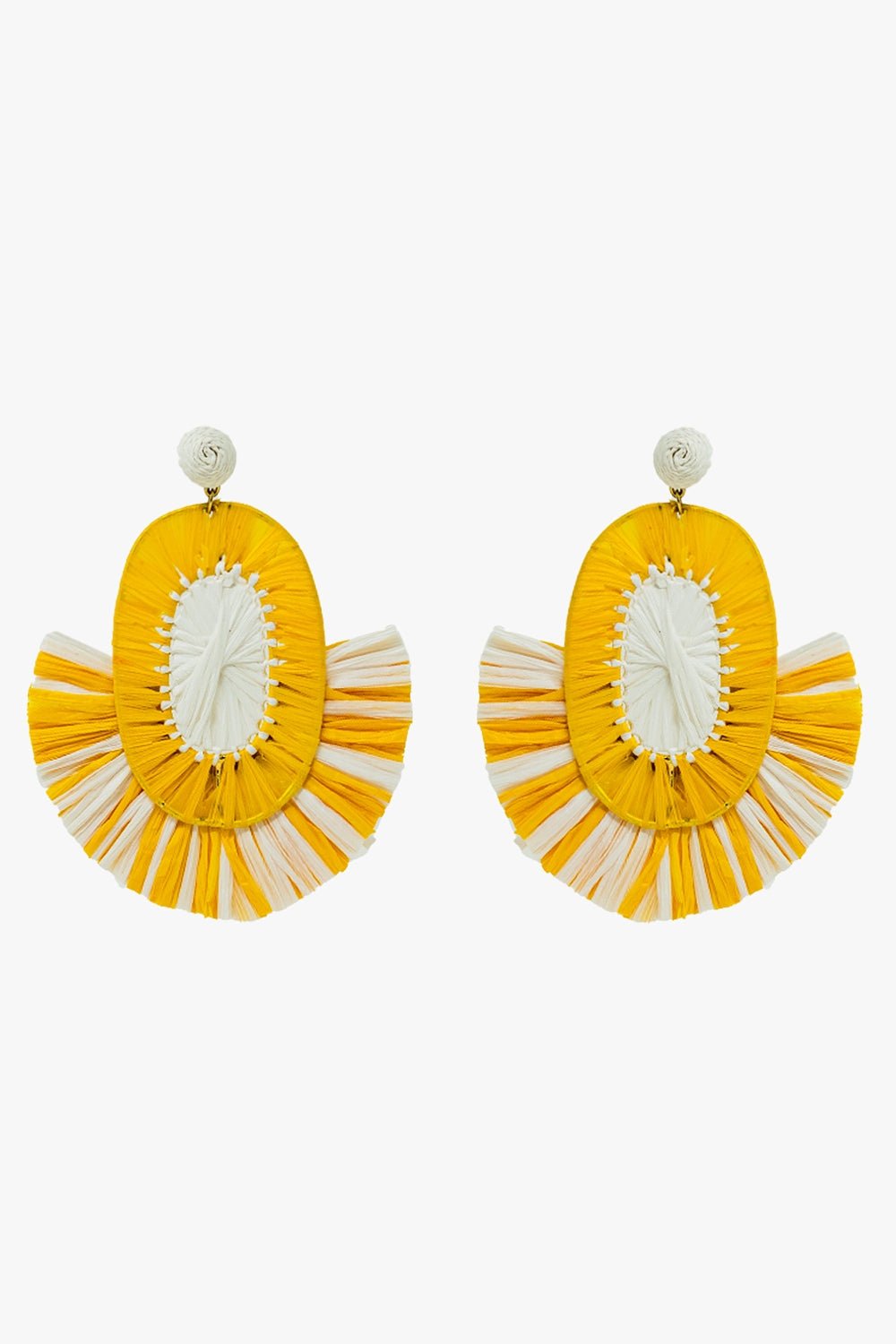 Maxi Dropped Raffia Earrings With Yellow and White Tassels - Mack & Harvie
