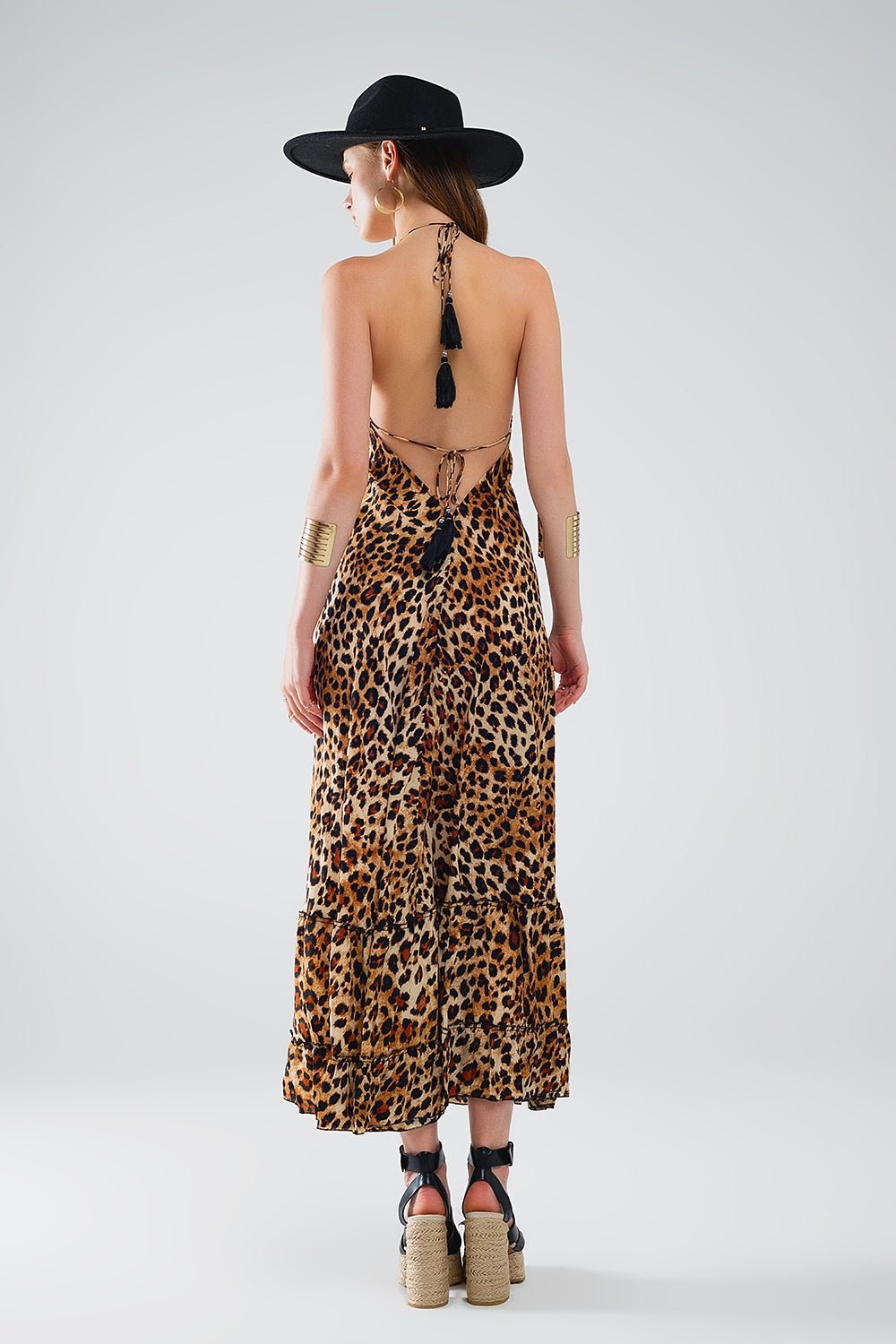 Maxi Leopard Print Boho Dress With Open Back - Mack & Harvie