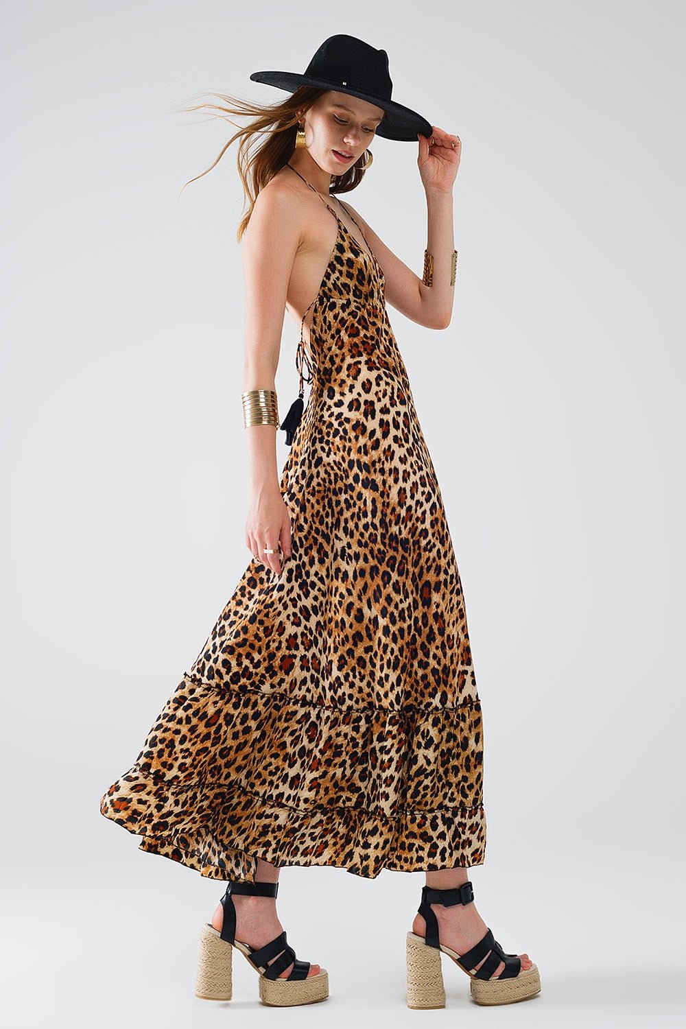 Maxi Leopard Print Boho Dress With Open Back - Mack & Harvie