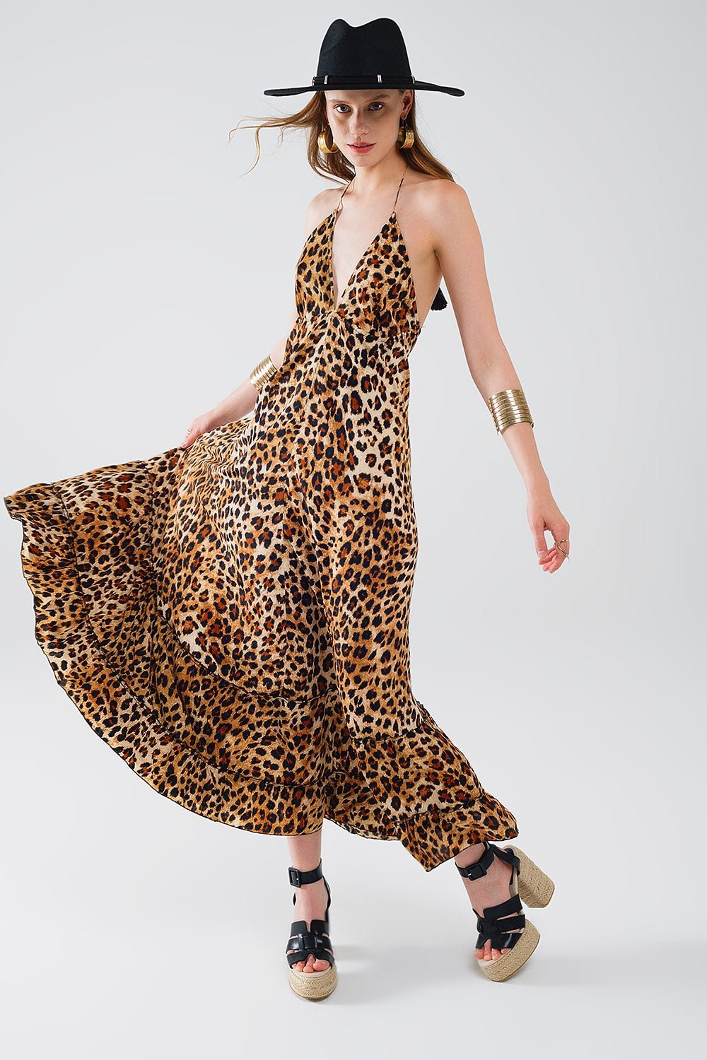 Maxi Leopard Print Boho Dress With Open Back - Mack & Harvie