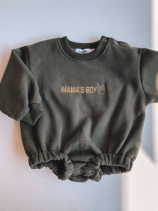 mama's boy embroidered bubble romper