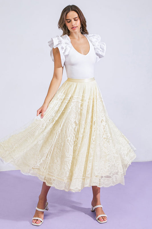 MEANINGFUL MOMENT WOVEN LACE MIDI SKIRT - Mack & Harvie