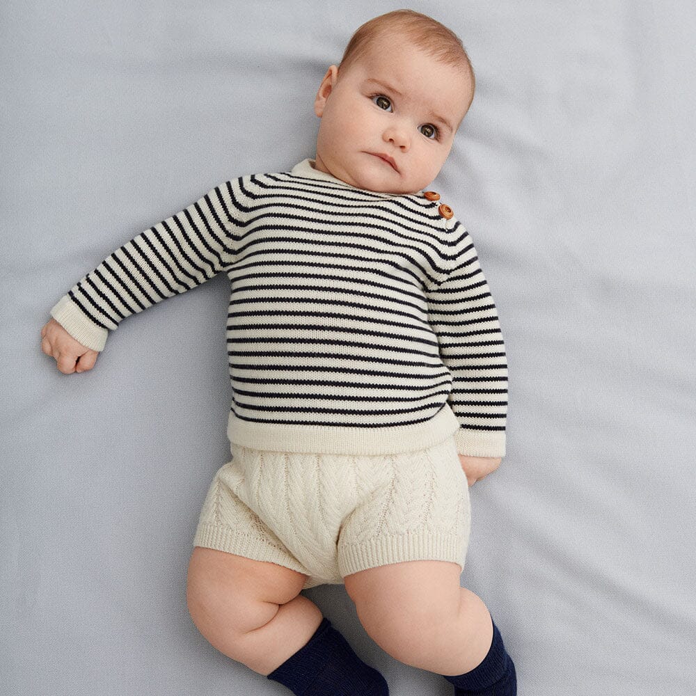 Merino Baby Sweater - Ecru/Dark Navy - Mack & Harvie