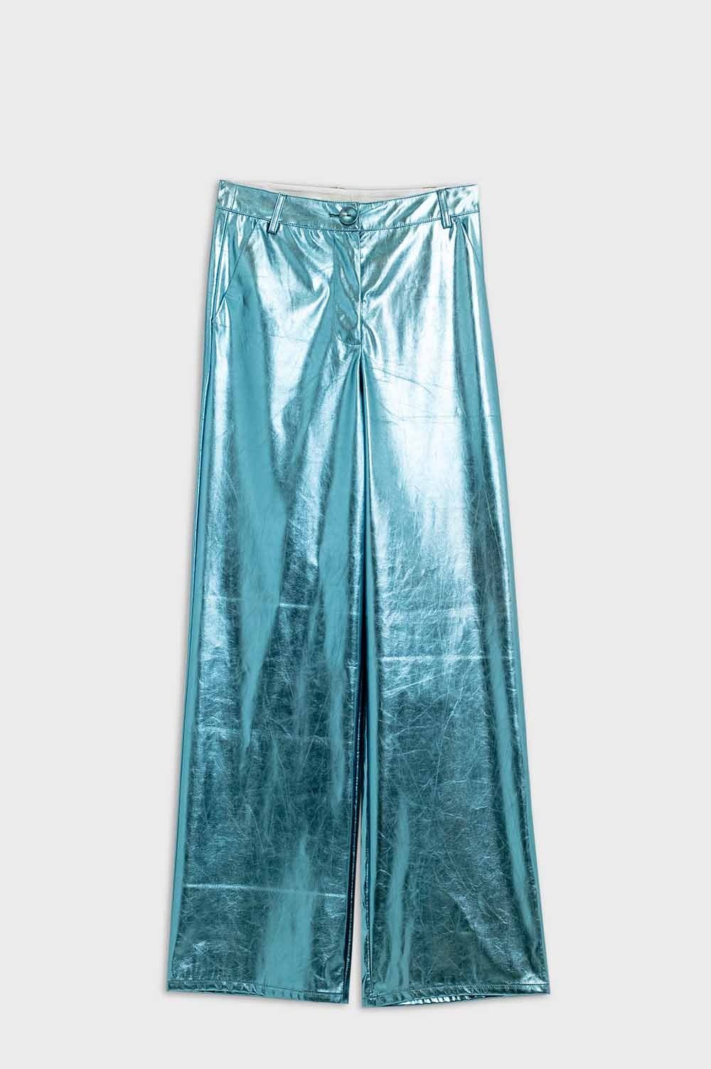 Metallic Straight Leg Pants in Blue - Mack & Harvie