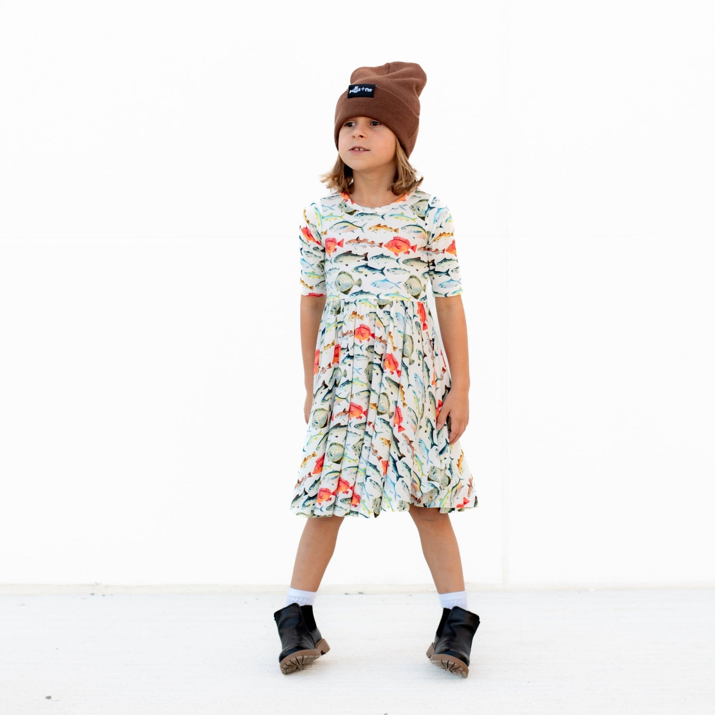 MID SLEEVE TWIRL DRESS - Fishy - Mack & Harvie