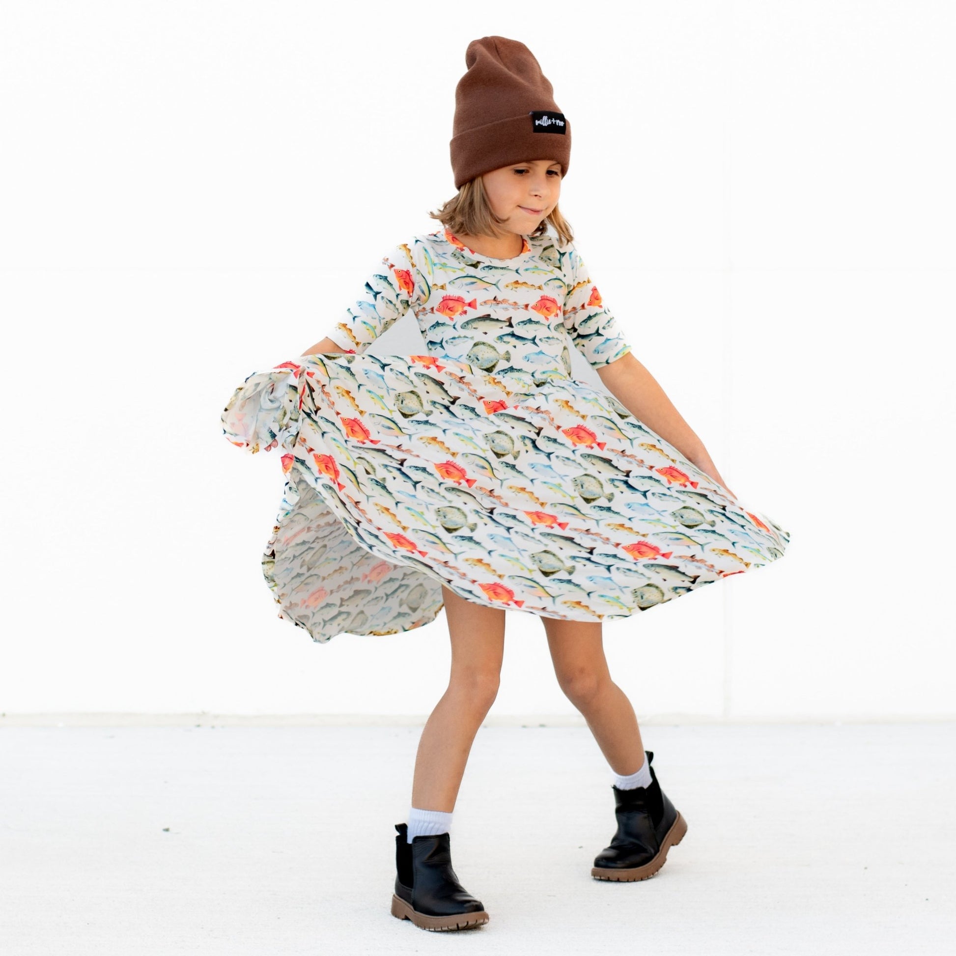 MID SLEEVE TWIRL DRESS - Fishy - Mack & Harvie