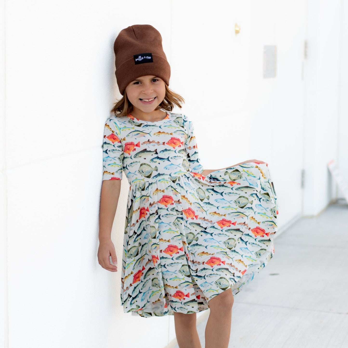 MID SLEEVE TWIRL DRESS - Fishy - Mack & Harvie