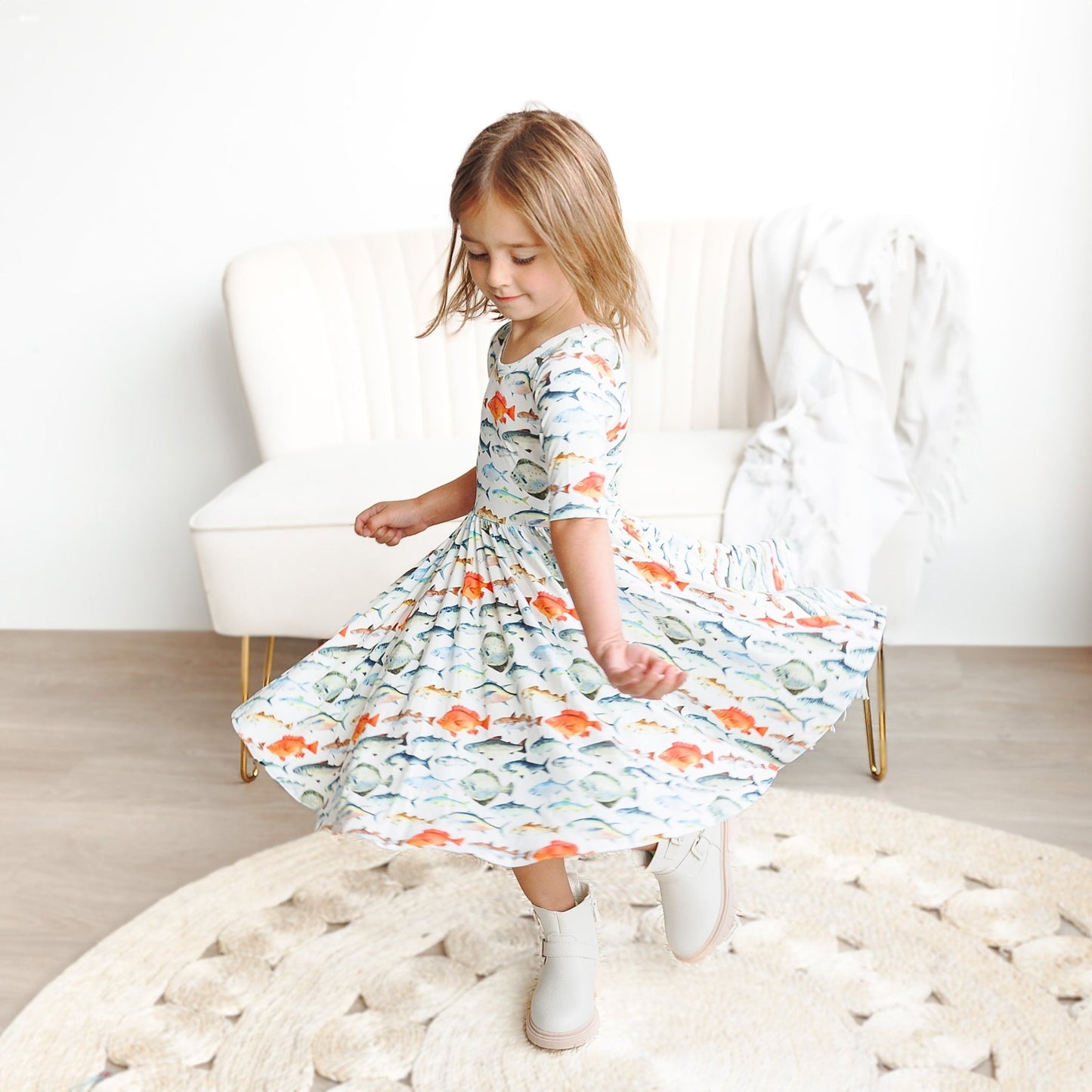 MID SLEEVE TWIRL DRESS - Fishy - Mack & Harvie