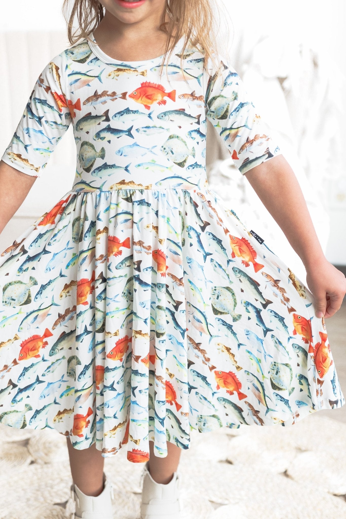 MID SLEEVE TWIRL DRESS - Fishy - Mack & Harvie