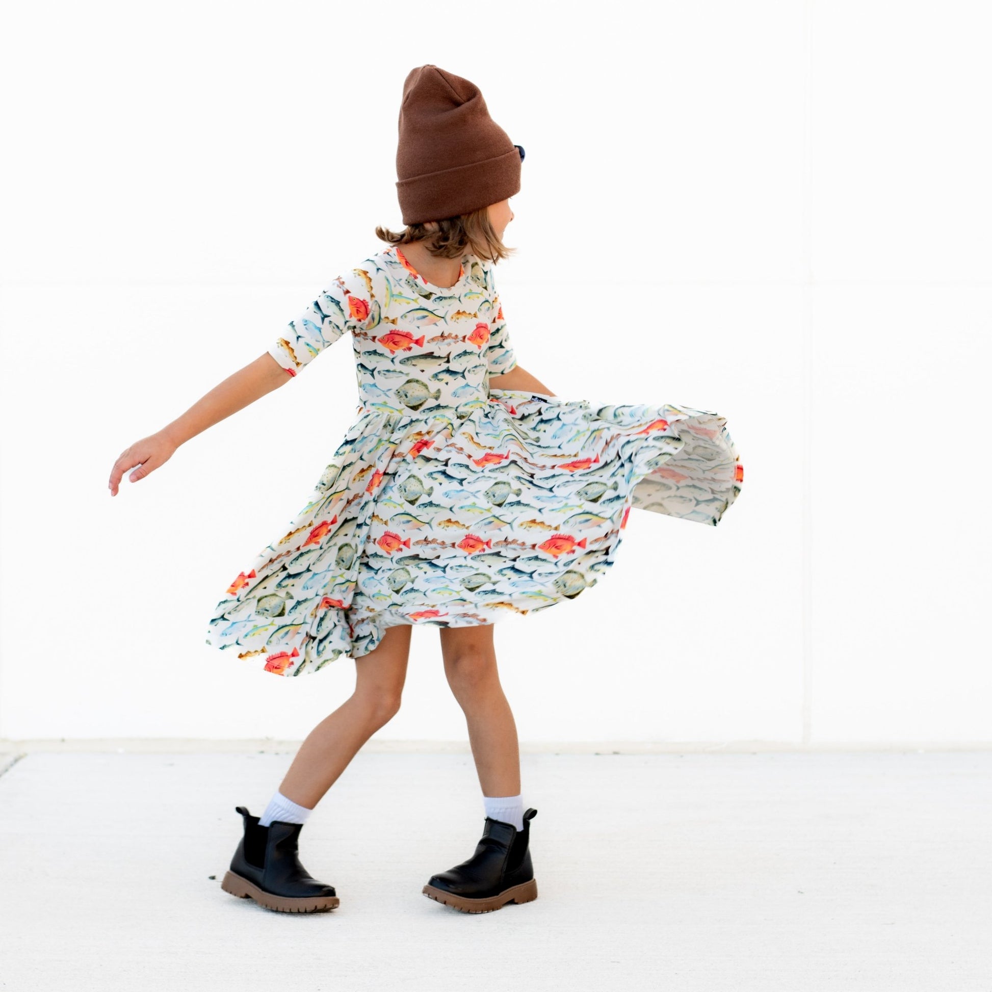 MID SLEEVE TWIRL DRESS - Fishy - Mack & Harvie