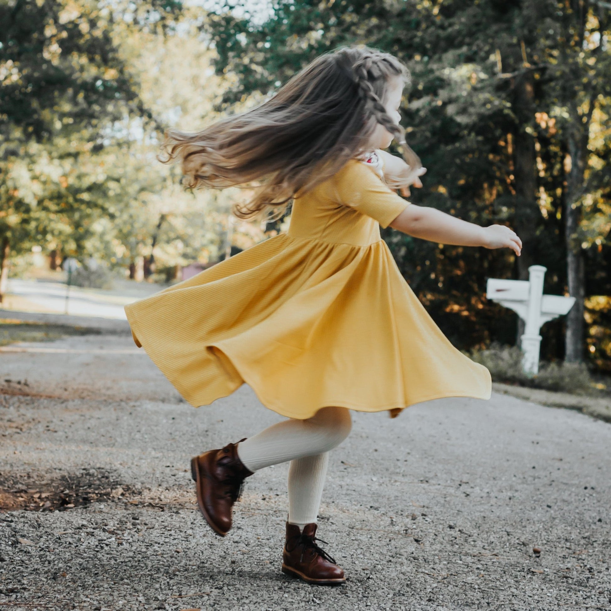 MID SLEEVE TWIRL DRESS - Honey Mustard Ribbed - Mack & Harvie