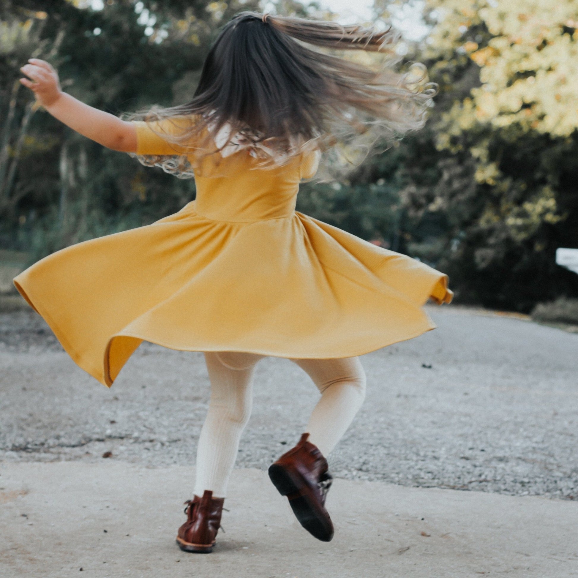 MID SLEEVE TWIRL DRESS - Honey Mustard Ribbed - Mack & Harvie