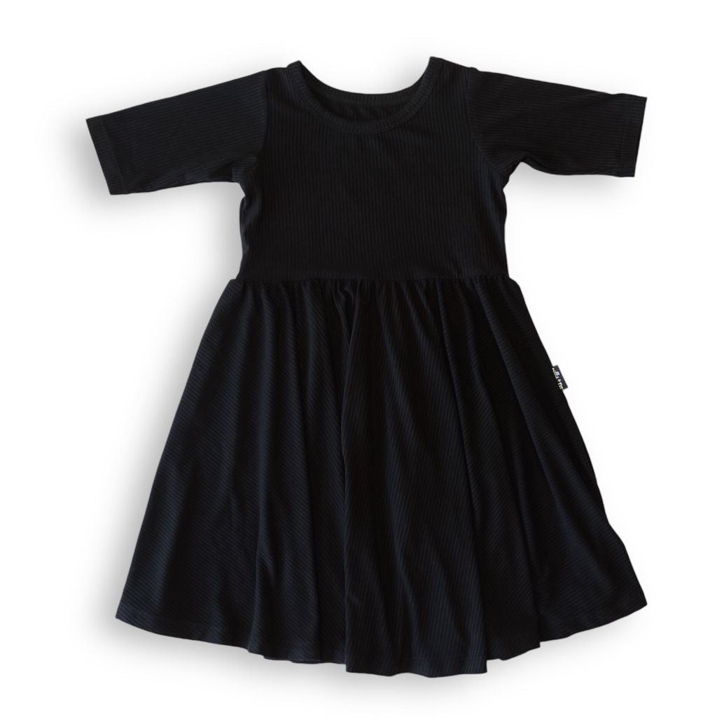 MID SLEEVE TWIRL DRESS - Midnight Ribbed - Mack & Harvie