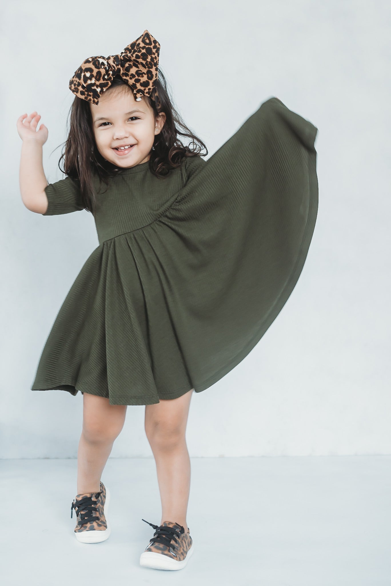 MID SLEEVE TWIRL DRESS - Moss Ribbed - Mack & Harvie