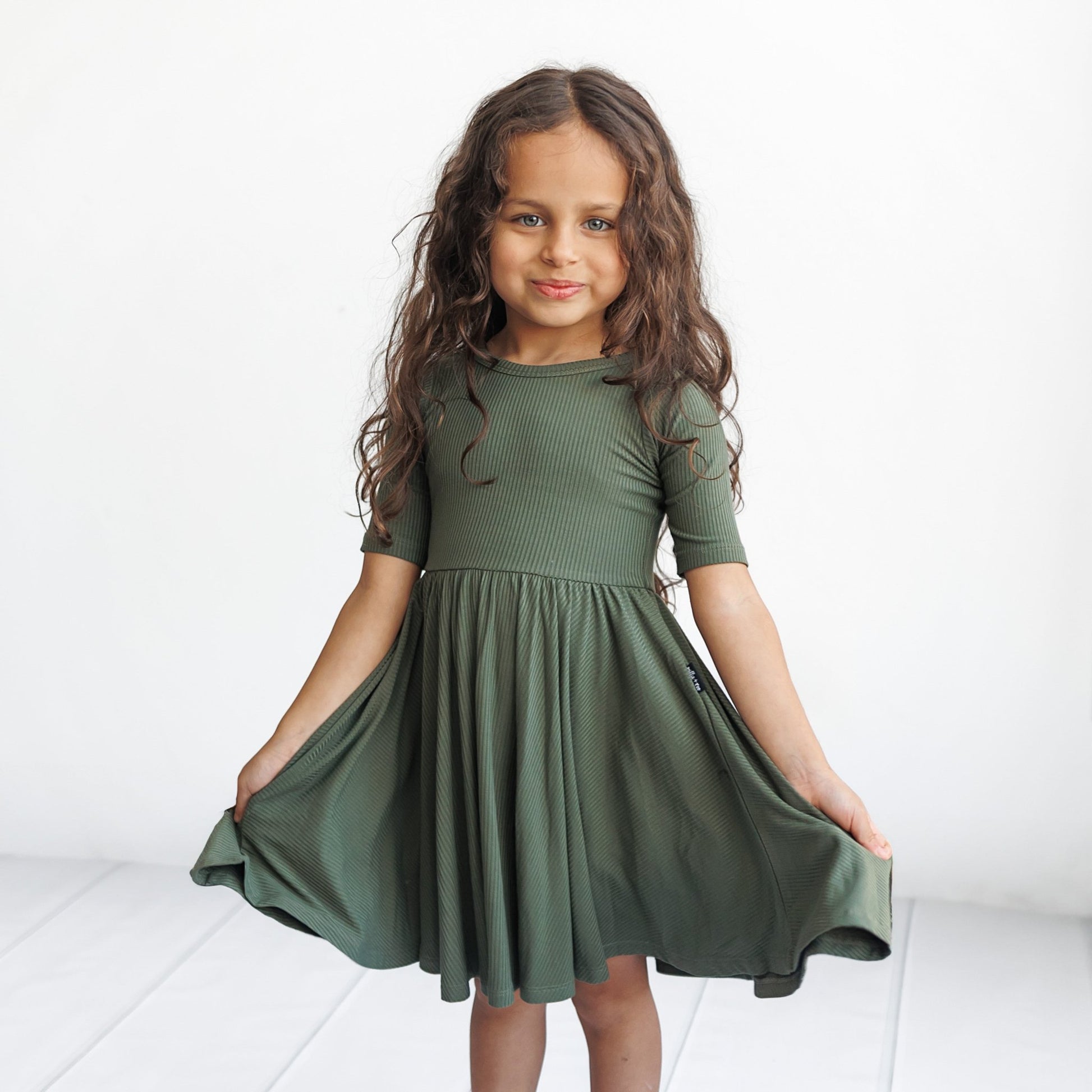 MID SLEEVE TWIRL DRESS - Moss Ribbed - Mack & Harvie