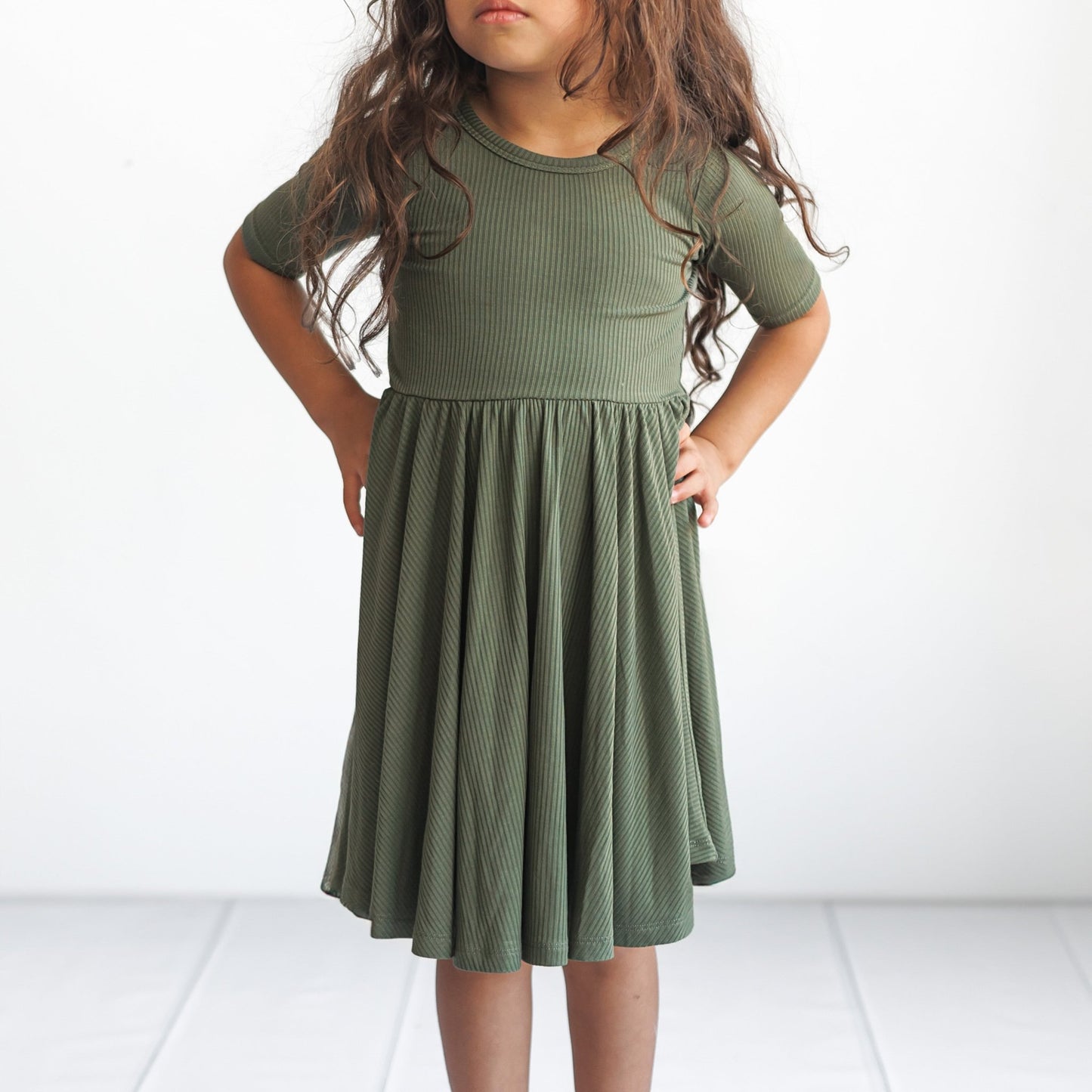 MID SLEEVE TWIRL DRESS - Moss Ribbed - Mack & Harvie