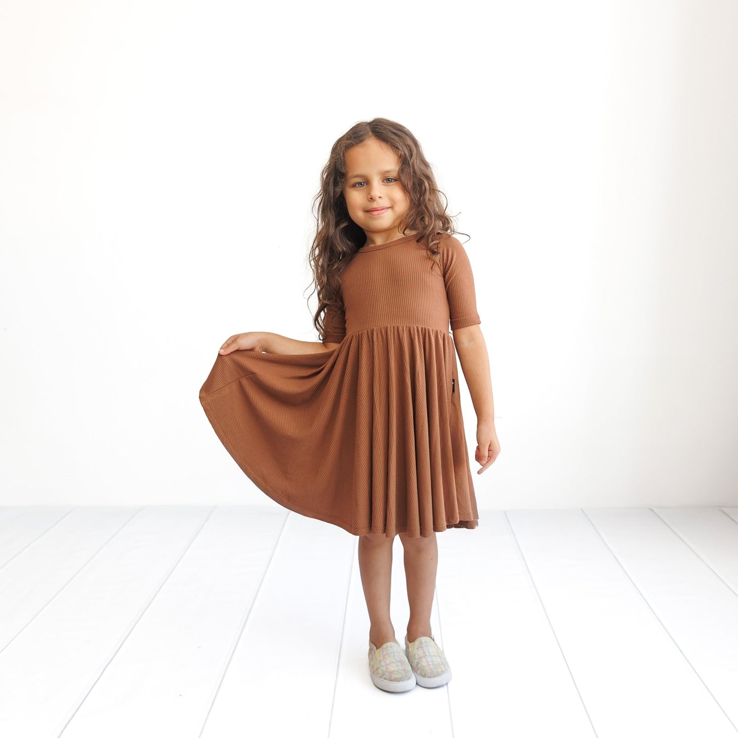 MID SLEEVE TWIRL DRESS - Sienna Ribbed - Mack & Harvie