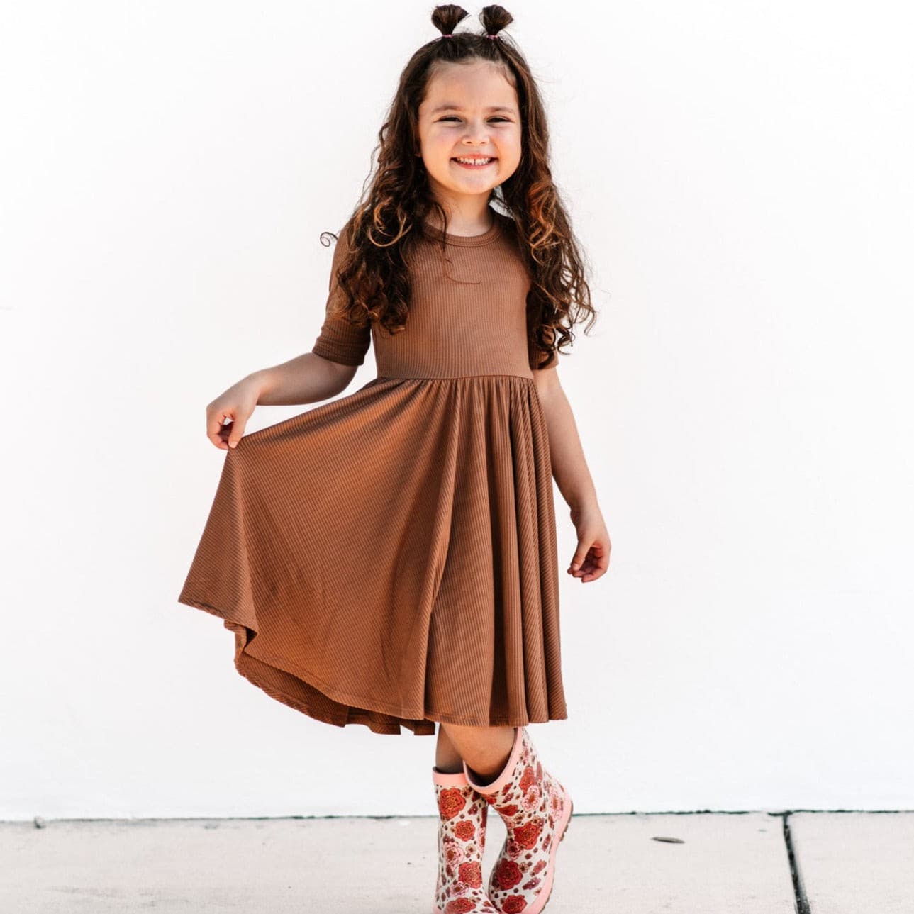 MID SLEEVE TWIRL DRESS - Sienna Ribbed - Mack & Harvie