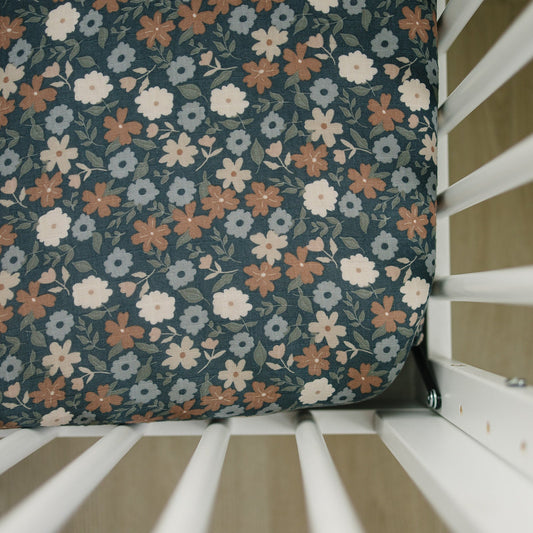 Midnight Floral Muslin Crib Sheet - Mack & Harvie