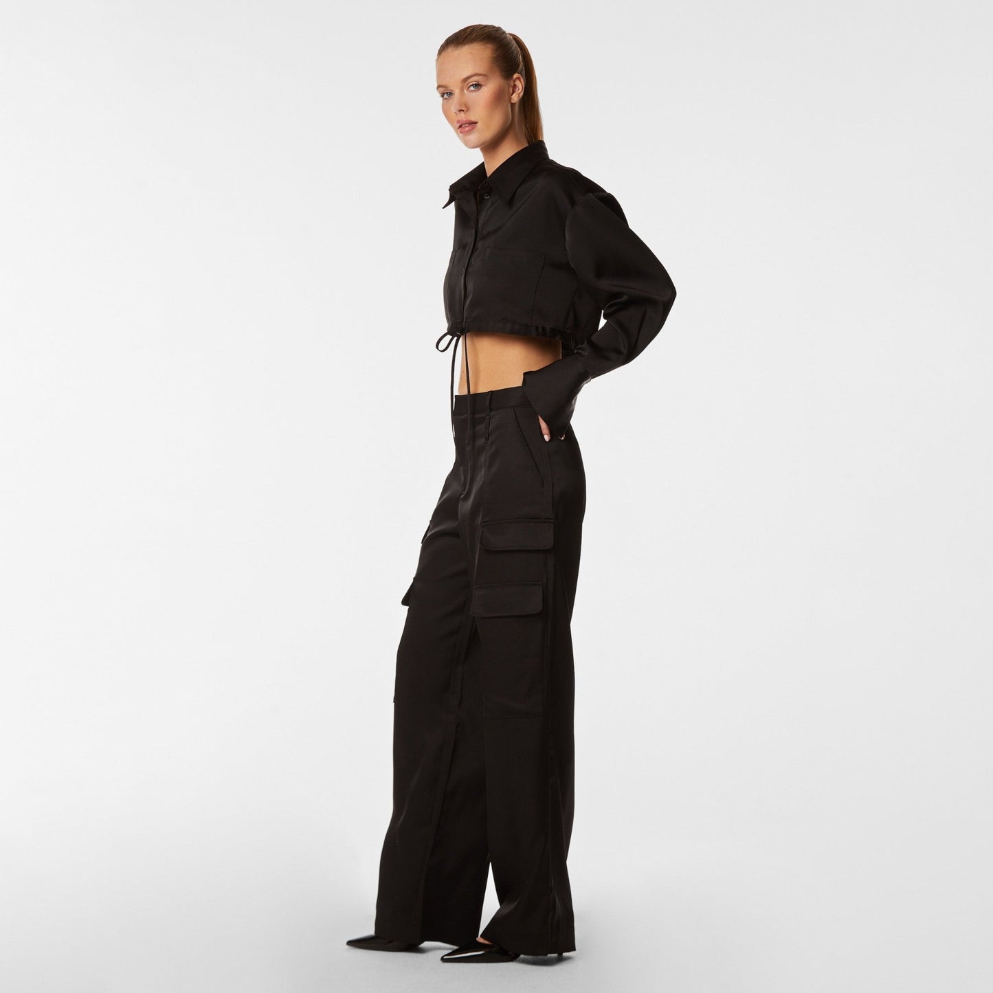 Milan Satin Cargo Pant - Black - Mack & Harvie