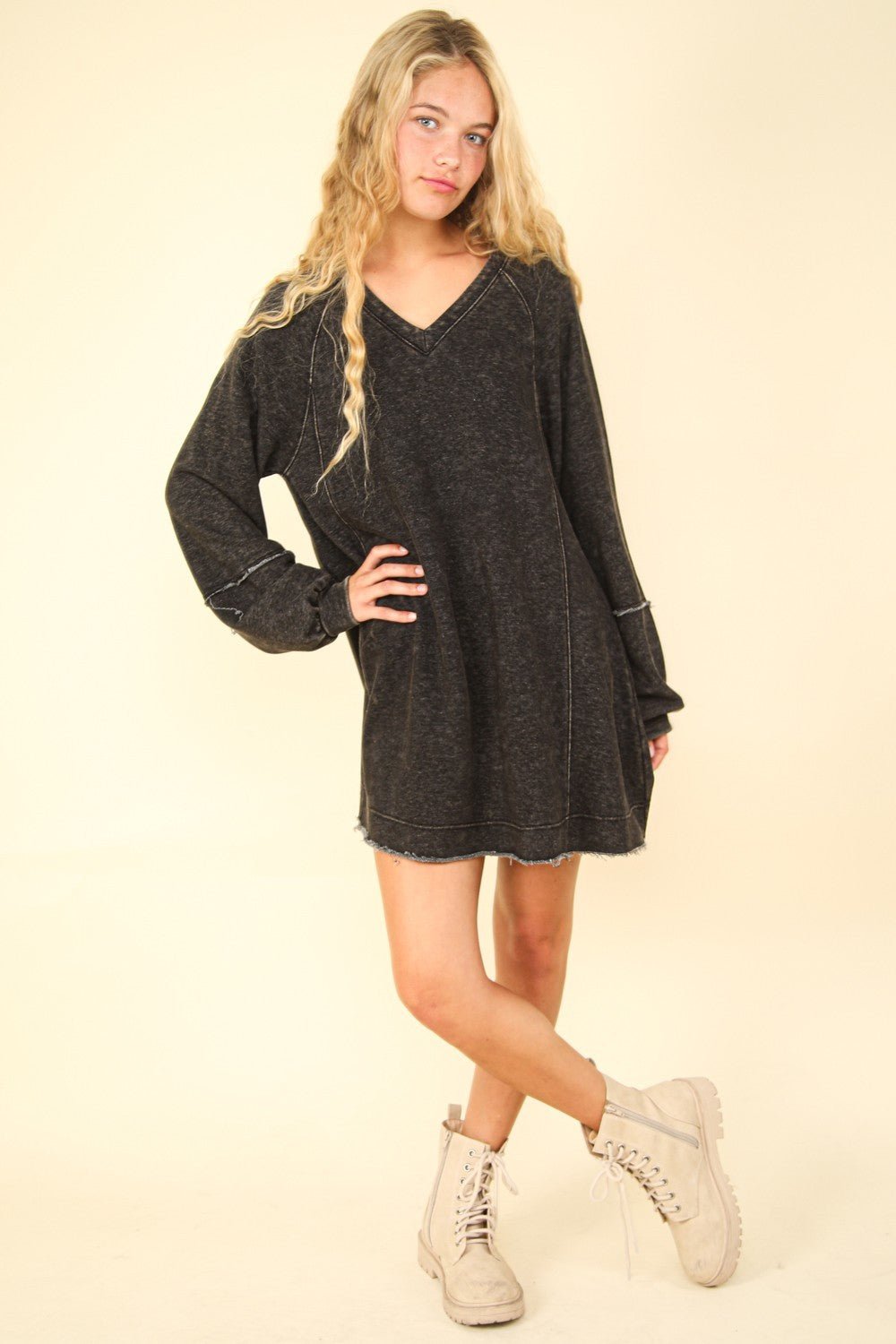 Mineral Washed Oversized A - Line Mini Dress - Mack & Harvie