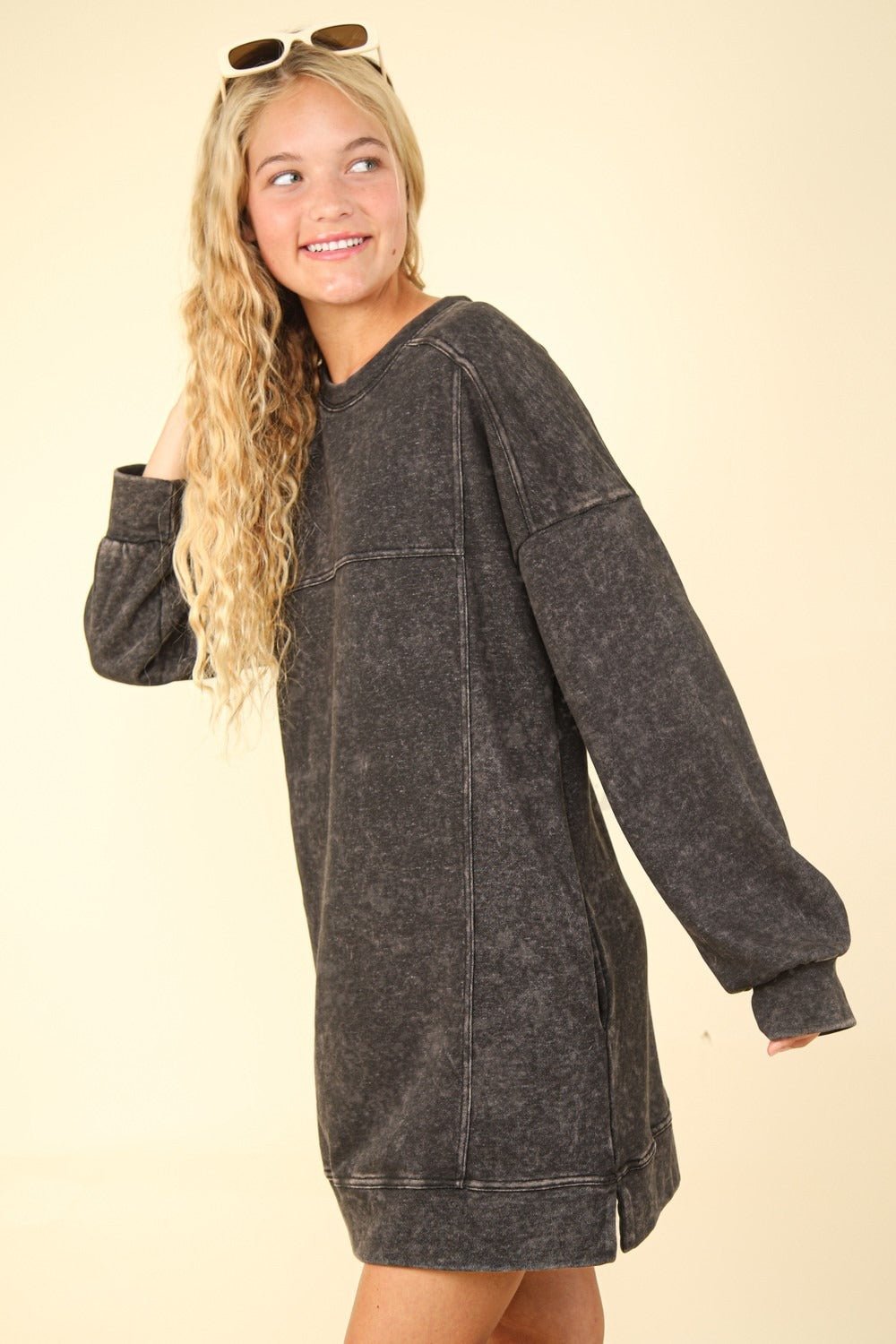 Mineral Washed Oversized Sweatshirt Mini Dress - Mack & Harvie