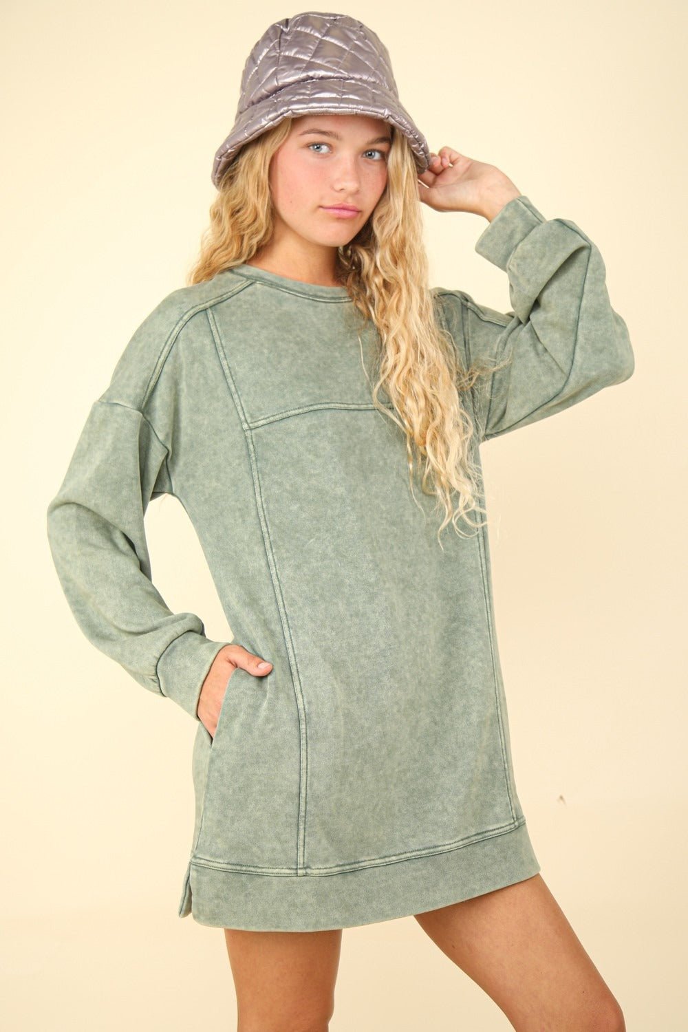 Mineral Washed Oversized Sweatshirt Mini Dress - Mack & Harvie