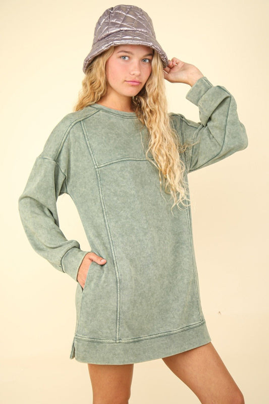 Mineral Washed Oversized Sweatshirt Mini Dress - Mack & Harvie