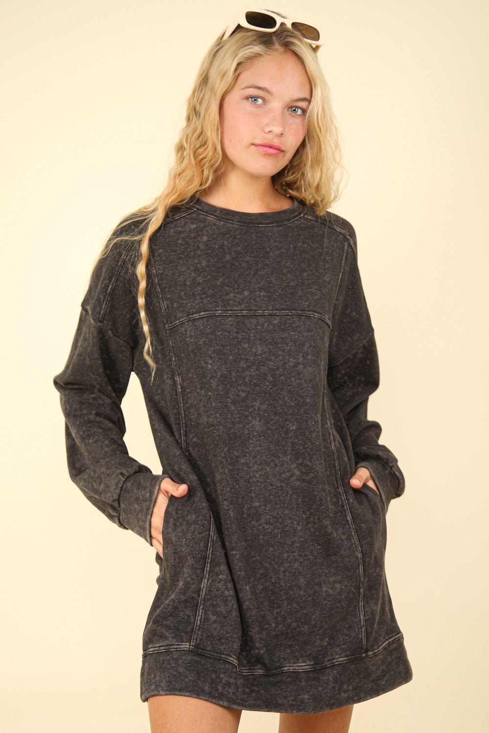 Mineral Washed Oversized Sweatshirt Mini Dress - Mack & Harvie