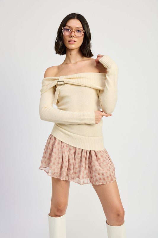 MIXED MEDIA OFF SHOULDER MINI DRESS - Mack & Harvie