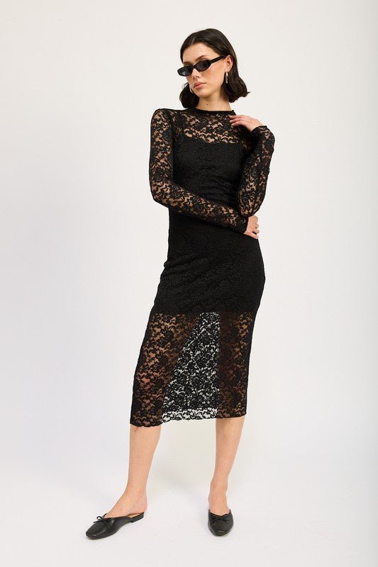 MOCK NECK MIDI LACE DRESS - Mack & Harvie