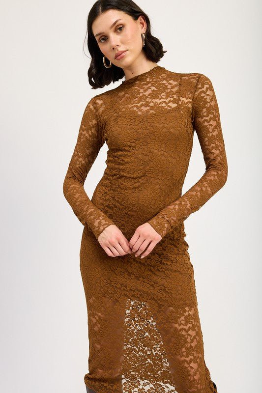 MOCK NECK MIDI LACE DRESS - Mack & Harvie